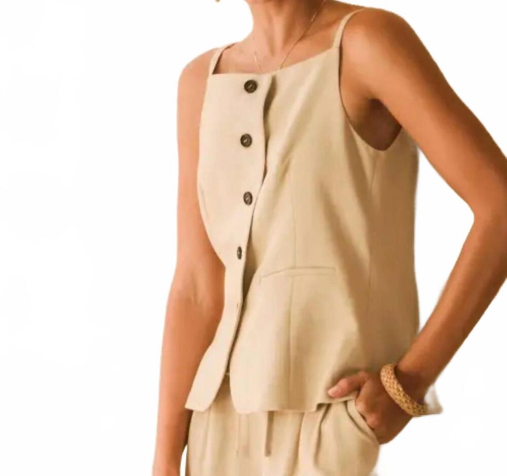 NEW ODDI button front chic vest top in linen